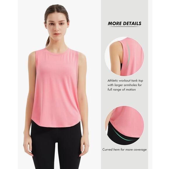 KPSUN Women's S Workout Tank Top Lightweight Sleeveless Loose Fit Athletic Pink - Picture 4 of 5